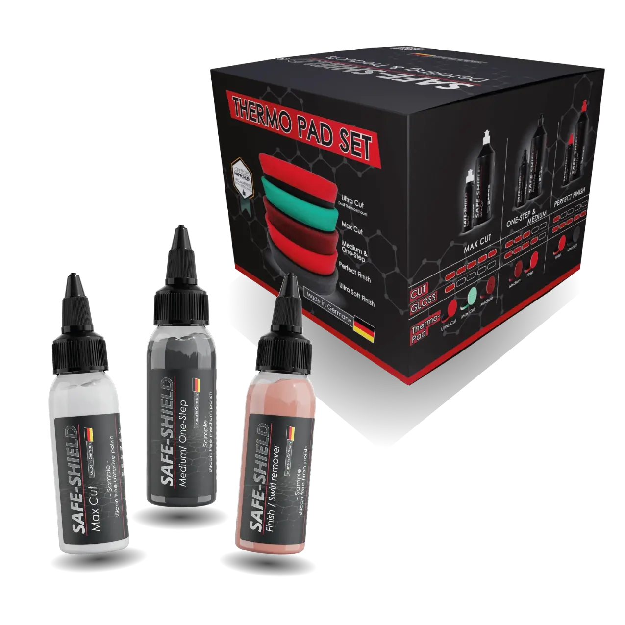 5 stk. polerpude-boks + polish prøvesæt 3x 45ml